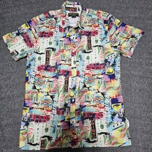 Surf Society Mens XL Retro Casino Flamingo Hawaiian Shirt Beach Swim